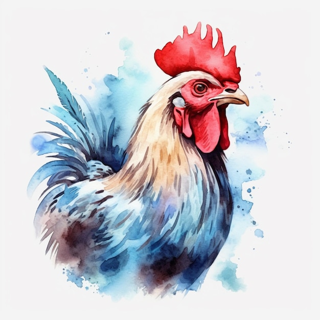 hay un gallo con la cabeza roja y la cola azul ai generativo