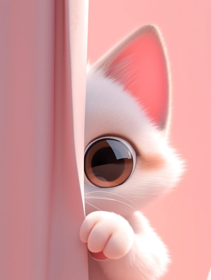 hay un gatito blanco asomando por una cortina rosada generativo ai