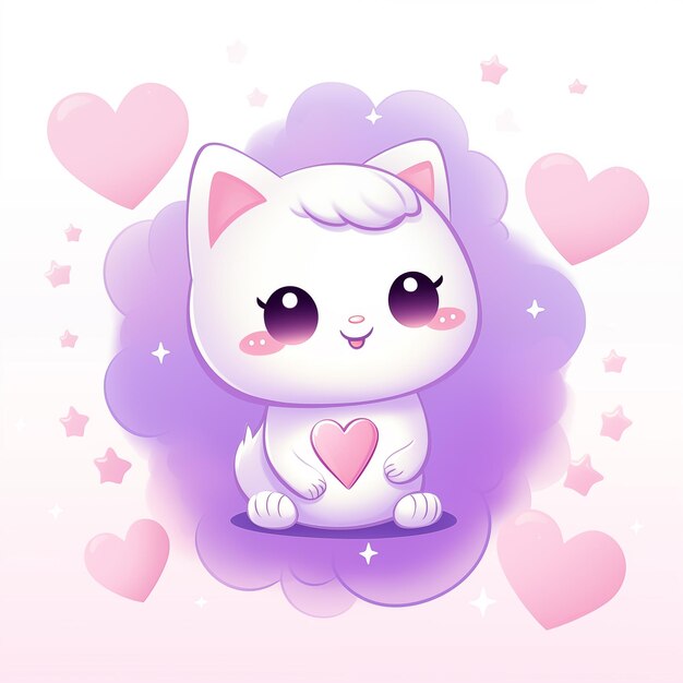 hay un gato blanco con un corazón rosa en sus patas generativo ai