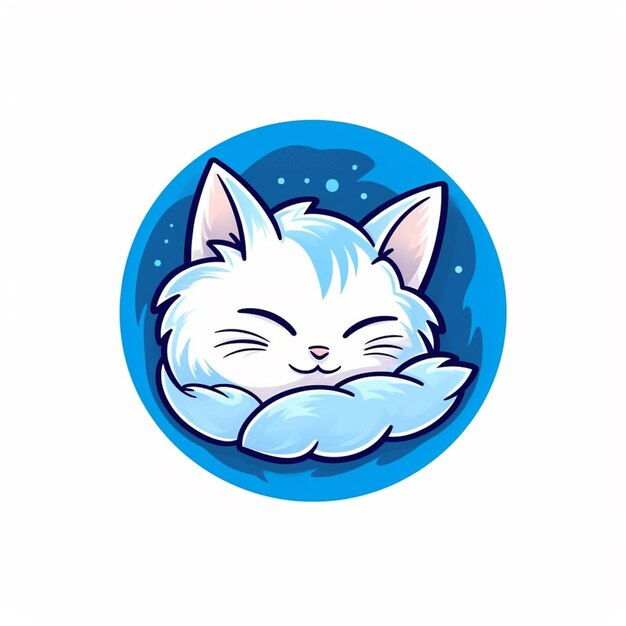 Foto hay un gato blanco durmiendo en una almohada en un círculo azul generativo ai