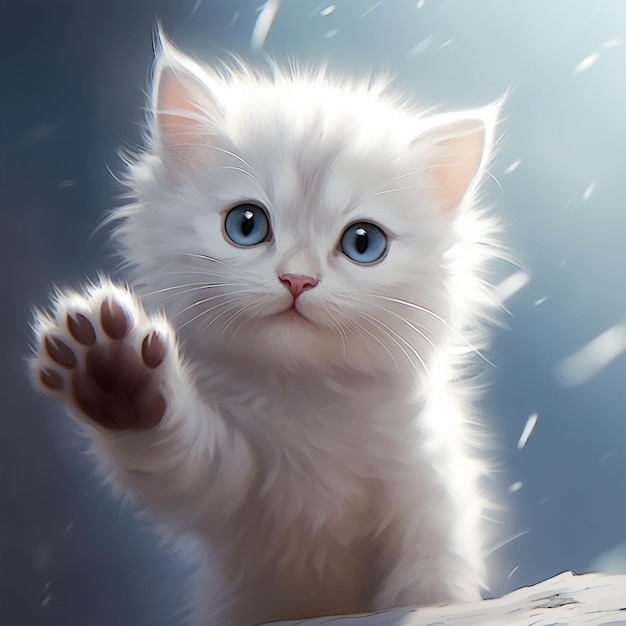 Hay un gato blanco con ojos azules y patas arriba ai generativo