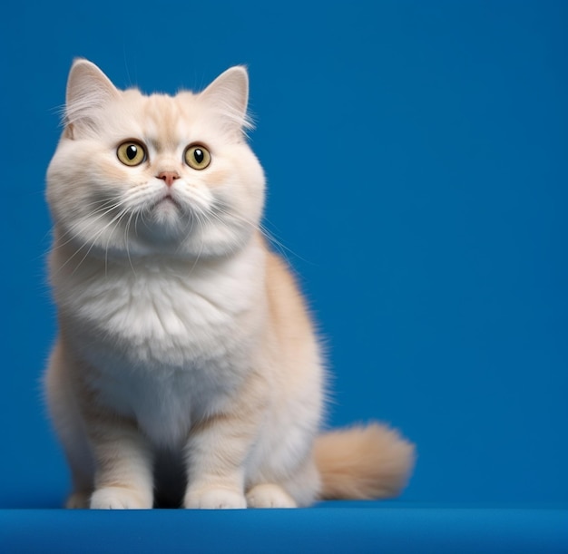 hay un gato blanco sentado en una superficie azul generativa ai