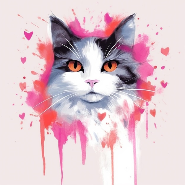 hay un gato con una cara en forma de corazón y un fondo rosa ai generativo