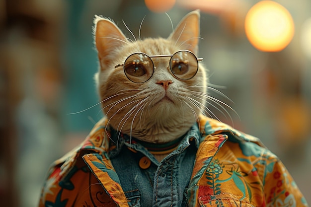 hay un gato con gafas y una camisa en una calle generativa ai