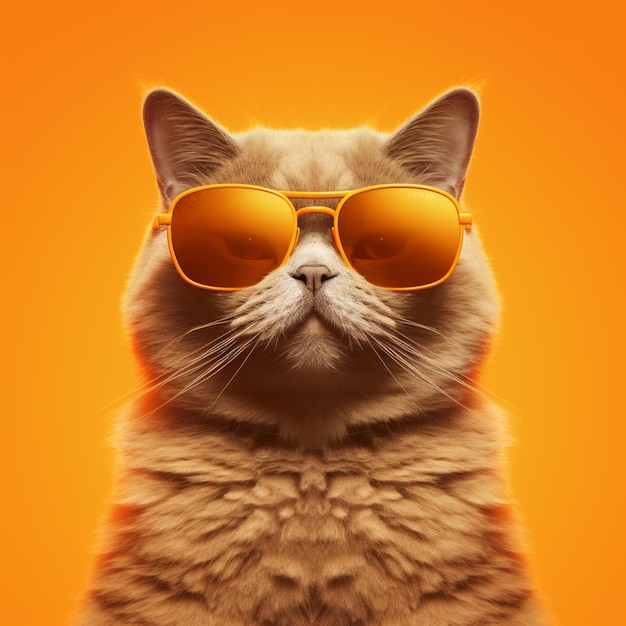 Hay un gato con gafas de sol en un ai generativo de fondo naranja