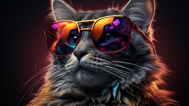 hay un gato con gafas de sol y una corbata con un arco generativo ai