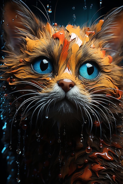 Foto hay un gato con ojos azules y hojas naranjas en la cabeza ai generativo
