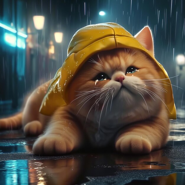 hay un gato que está acostado en la lluvia generativo ai