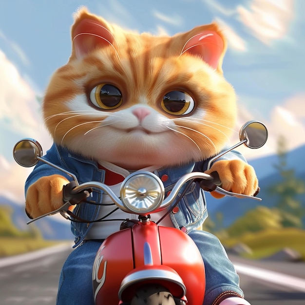 hay un gato que está montando una motocicleta en la carretera generativa ai