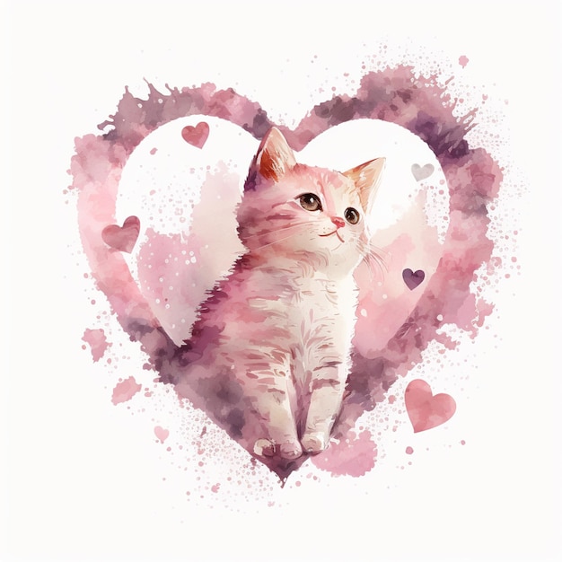 Hay un gato que está sentado en un ai generativo en forma de corazón.