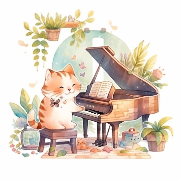 hay un gato que está sentado frente a un piano ai generativo