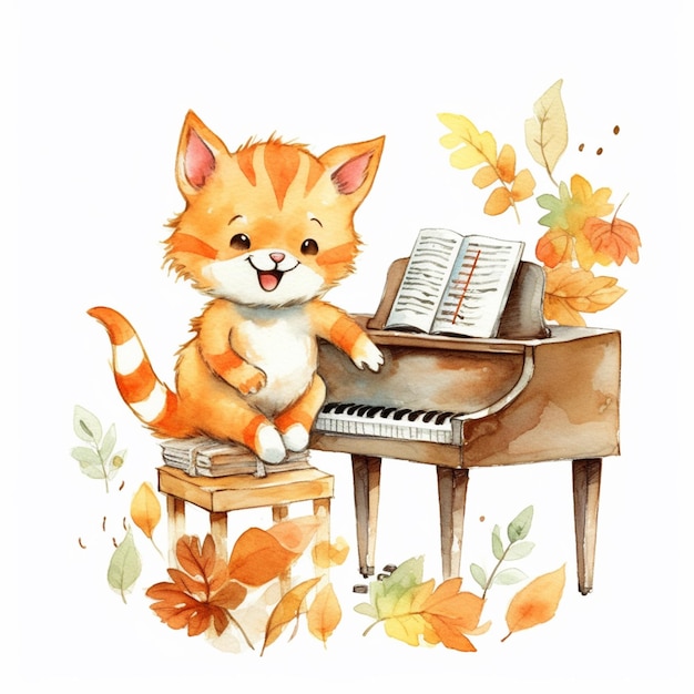 Hay un gato que está sentado en un piano generativo