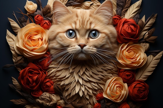 Hay un gato que está sentado en un ramo de flores generativo ai