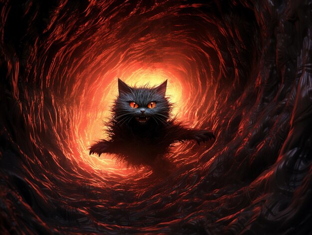 Hay un gato que está sentado en un túnel de fuego generativo ai