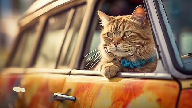 Hay un gato que está sentado en la ventana de un coche generativo ai