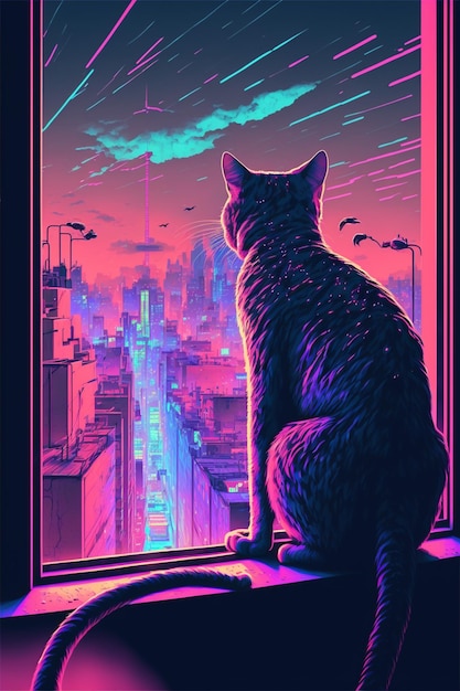 hay un gato sentado en el alféizar de una ventana mirando la ciudad ai generativa