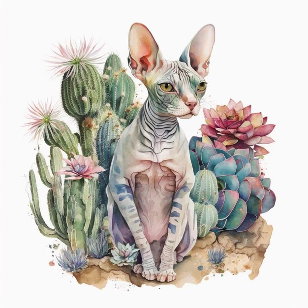 hay un gato sentado en medio de una planta de cactus ai generativa