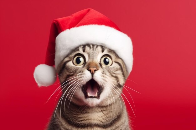 hay un gato con un sombrero de Santa y bostezando generativo ai
