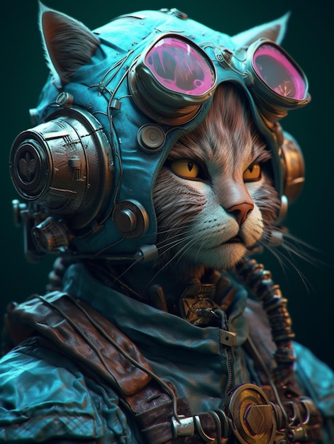Hay un gato con un traje de steam punk y gafas generativas ai