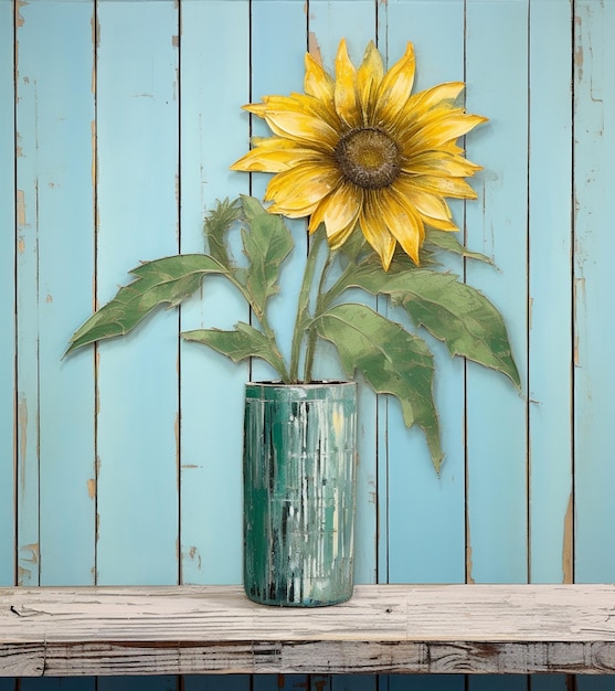 Hay un girasol en un jarrón en una mesa generativa ai