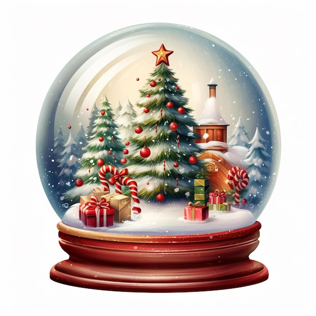 hay un globo de nieve con un árbol de Navidad en su interior generativo ai