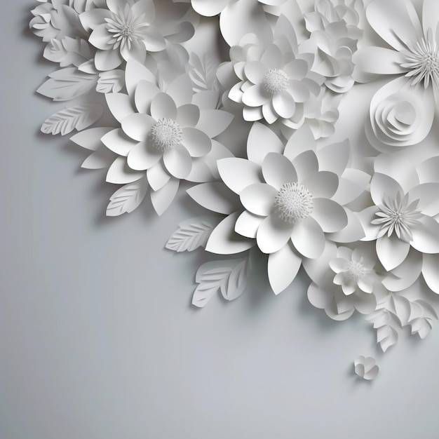 Hay un gran arreglo de flores de papel en una pared generativa ai