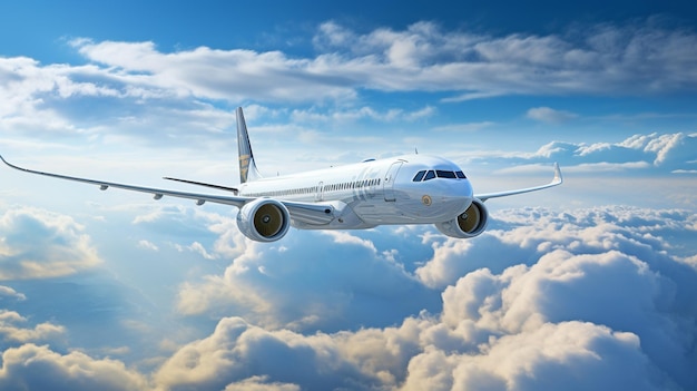 hay un gran avión de pasajeros volando a través de las nubes en el cielo generativo ai