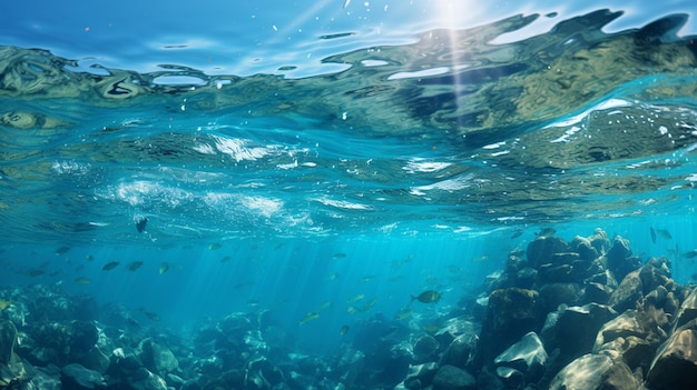 Hay una gran cantidad de peces nadando en el océano generativo ai