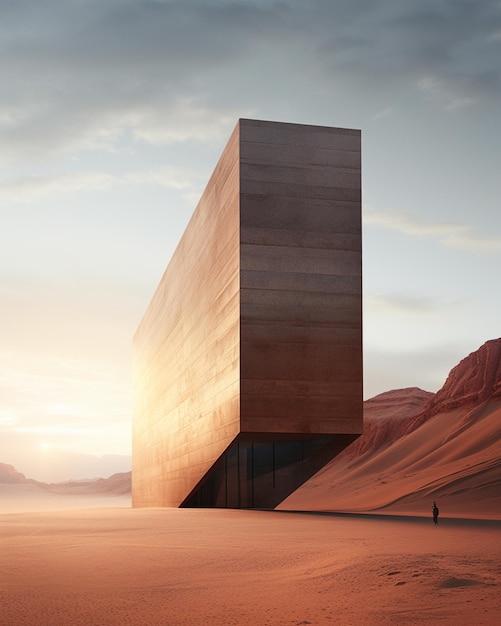 Hay un gran edificio en el medio de un desierto generativo ai