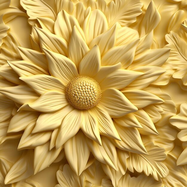 Hay una gran flor amarilla que está tallada en una pared generativa ai
