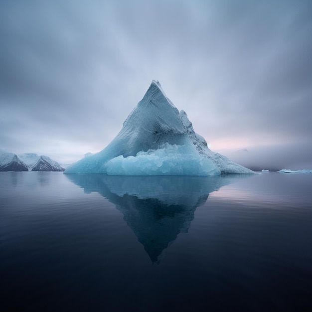 Foto hay un gran iceberg flotando en el agua con una montaña en el fondo ai generativo