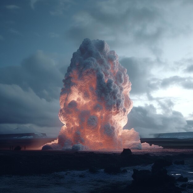 Hay una gran nube de humo que se eleva desde un volcán generativo ai