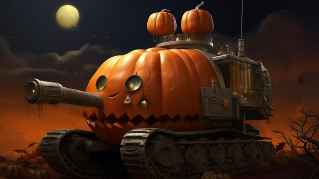 Hay un gran tanque en forma de calabaza con un arma en la parte superior generativa ai