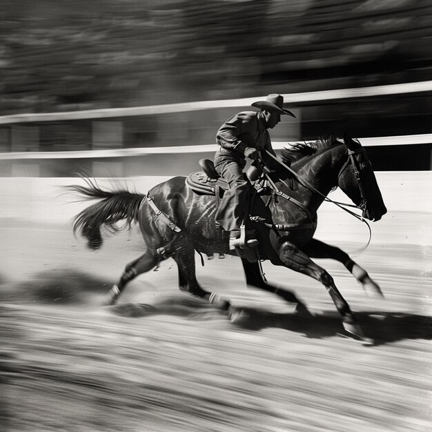 Hay un hombre montando un caballo en un rodeo generativo ai