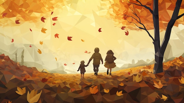 Hay un hombre y una mujer caminando en las hojas de otoño generativo ai