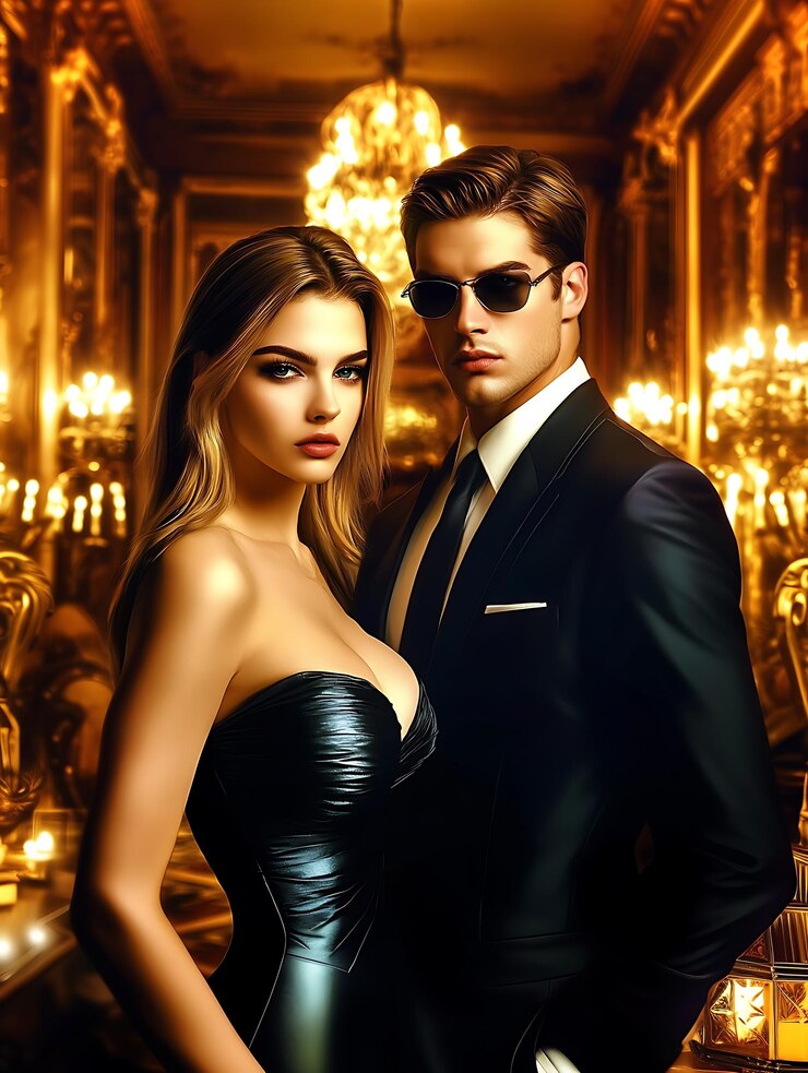 hay un hombre y una mujer en un vestido negro posando para una foto
