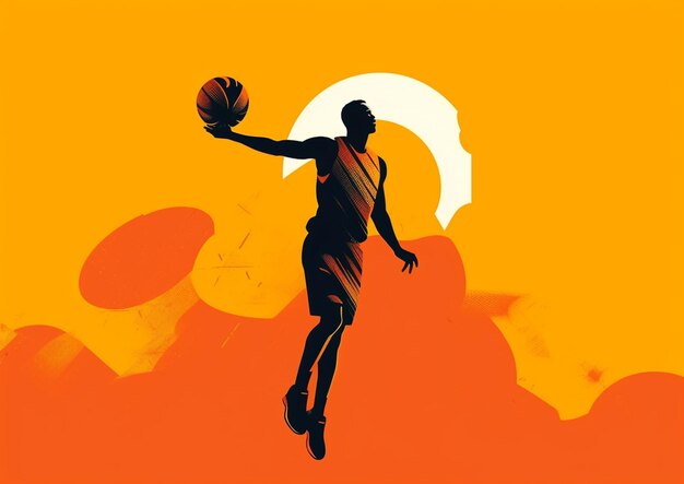 Hay un hombre que está jugando al baloncesto en la puesta de sol generativo ai