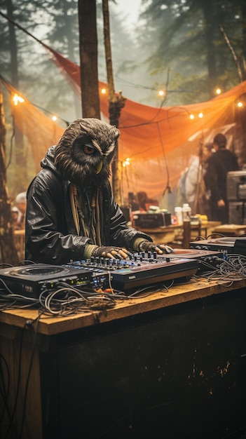 hay un hombre con rastas y una máscara en una cabina de DJ generativa ai