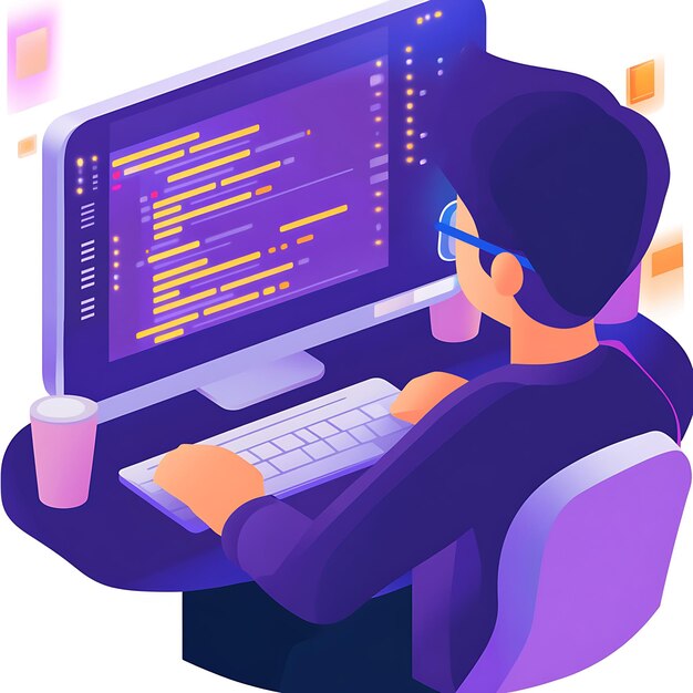 hay un hombre sentado en una computadora con un teclado y auriculares