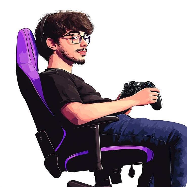 hay un hombre sentado en una silla con un controlador de videojuego