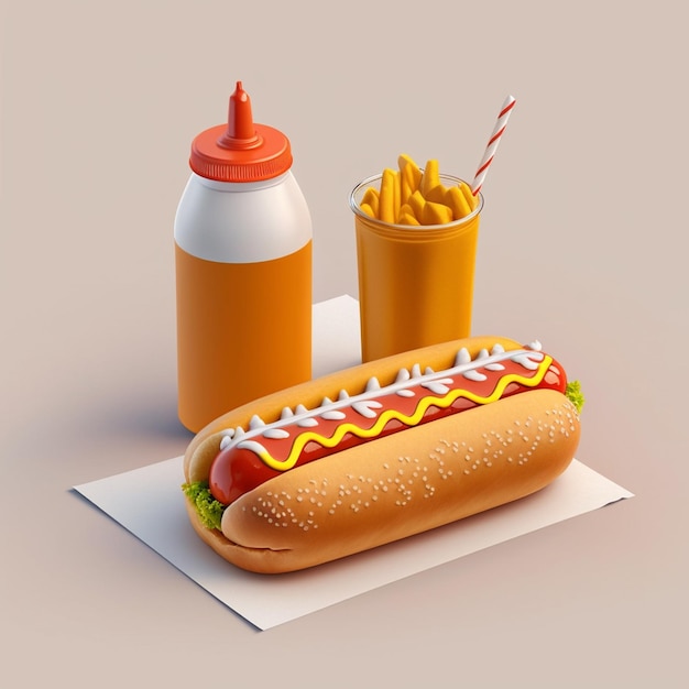 Hay un hot dog y papas fritas en una servilleta generativa ai