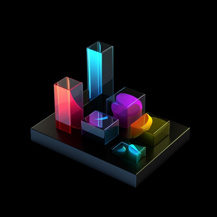 Foto hay una imagen 3d de un edificio colorido en un fondo negro generativo ai