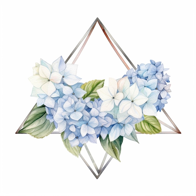 Hay una imagen de un arreglo floral azul en un ai generativo triangular.