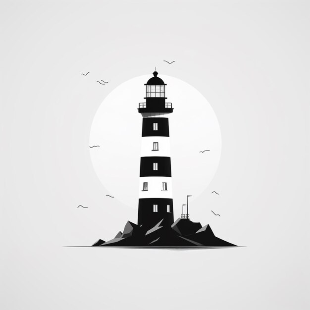 Hay una imagen en blanco y negro de un faro en una roca generativa ai