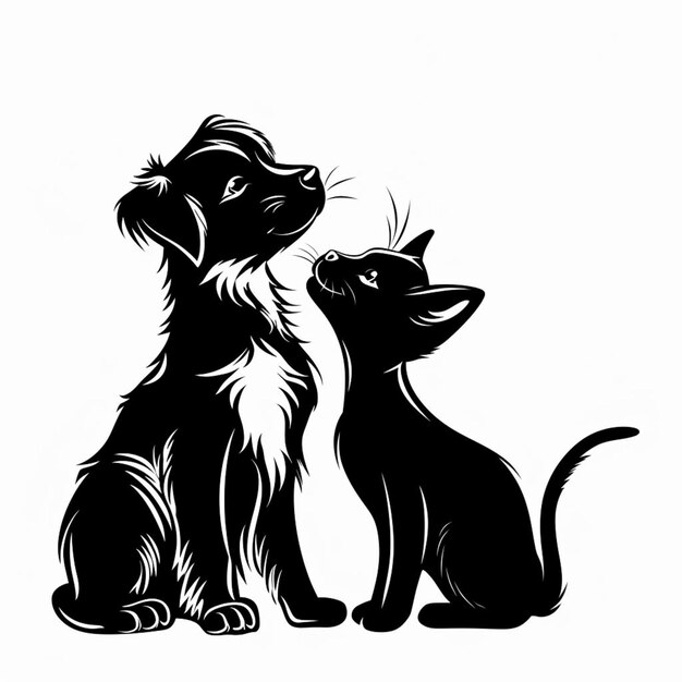 Foto hay una imagen en blanco y negro de un gato y un perro generativo ai