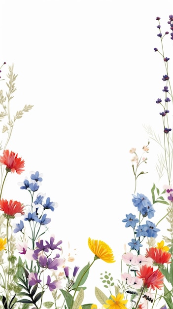 hay una imagen de un borde de flores de colores con un fondo blanco ai generativo