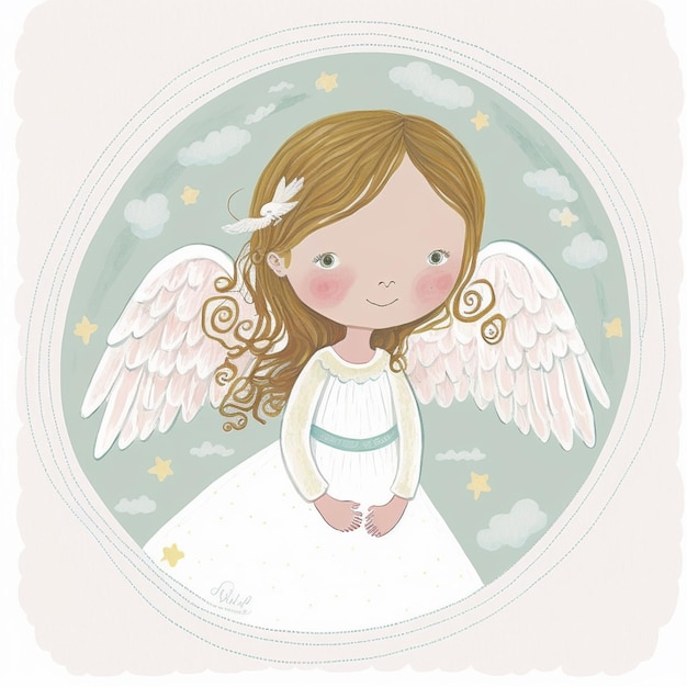 Foto hay una imagen de dibujos animados de una niña con alas de ángel generativo ai