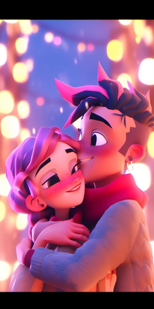 Hay una imagen de dibujos animados de una pareja abrazándose generativa ai