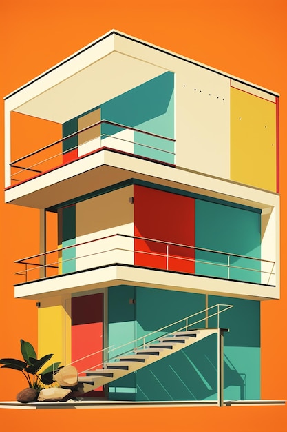 Foto hay una imagen de un edificio colorido con una escalera generativa ai