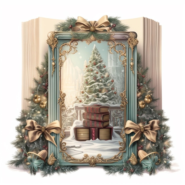 hay una imagen de una escena de Navidad con un árbol y presenta generativa ai